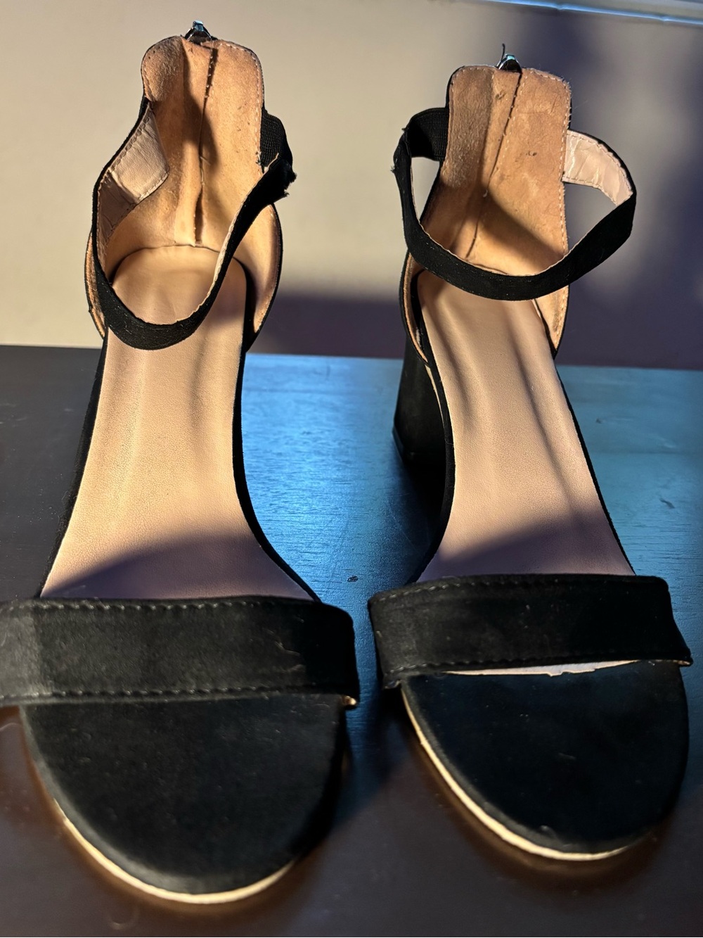 Black Block Heel Ankle Strap Sandals | Chunky Heel Size Women’s 10 | 2 1/2 Inch